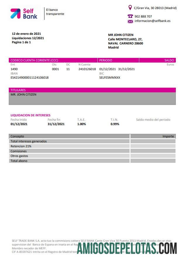 Modelo realista de comprovante de endereço do auto-banco da Espanha em formato Word e PDF, formato .doc e .pdf